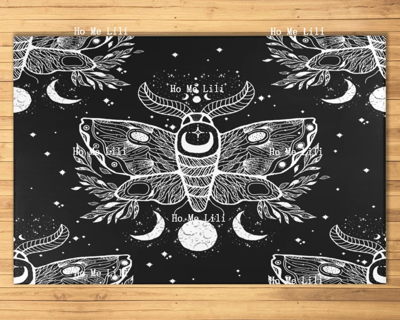 The Moth Starry Night Firefly Area Rug Butterflies Floor Mat Bohemian Gothic Carpet Luna Night Sky Entomology Insect Home Decor