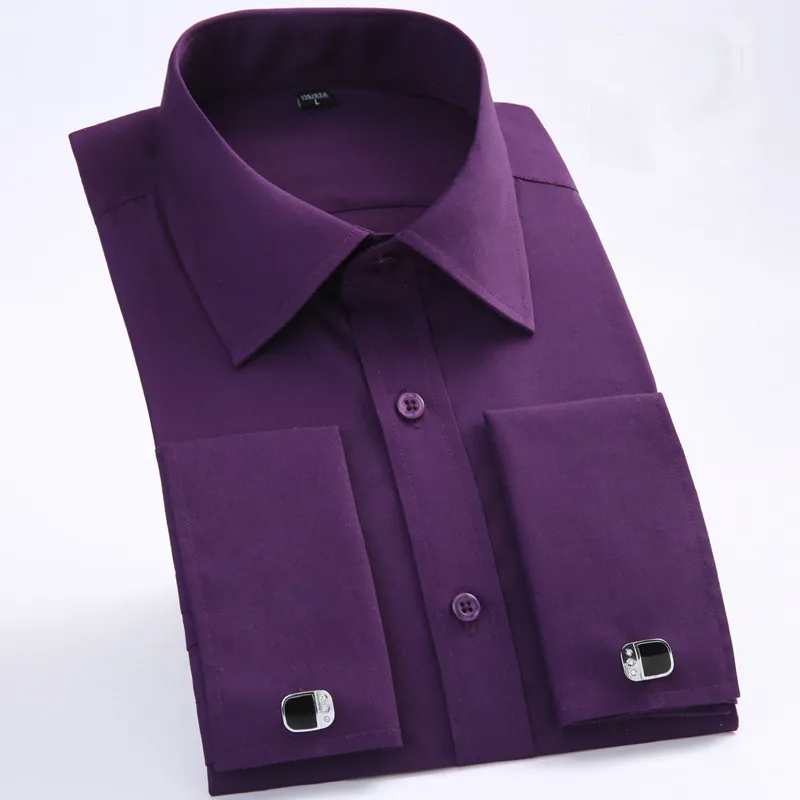 Camisas de vestir con puños franceses para hombre, camisa Formal de negocios de manga larga con gemelos, esmoquin para fiesta, boda, cuello italiano