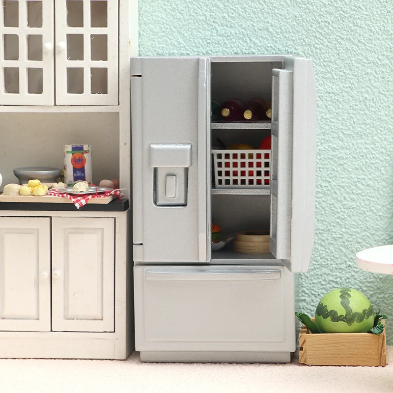 Miniaturowa lodówka do domku dla lalek, akcesoria dekoracyjne, mini lodówka, model sceny kuchennej i salonu, ozdoby, 1 sztuka