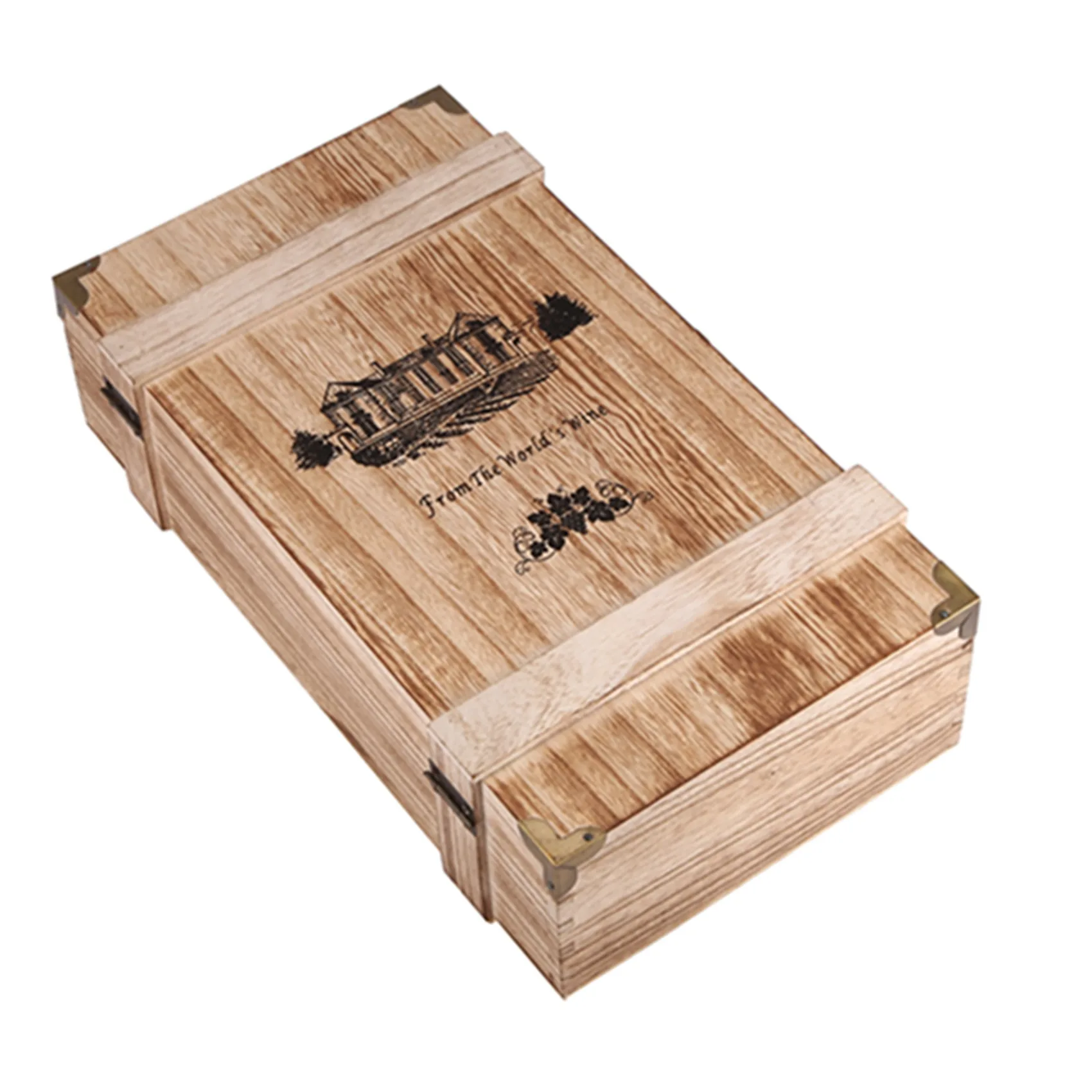 

Vintage Wood 2 Red Wine Bottle Box Carrier Crate Case Storage Carrying Display Holder Birthday Party Christmas Gift E