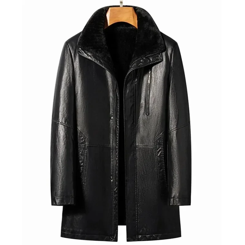 

Autumn And Winter Fur Integrated Men's Leather Jacket Mid-length Thickened Sheepskin Lapel Home Casual