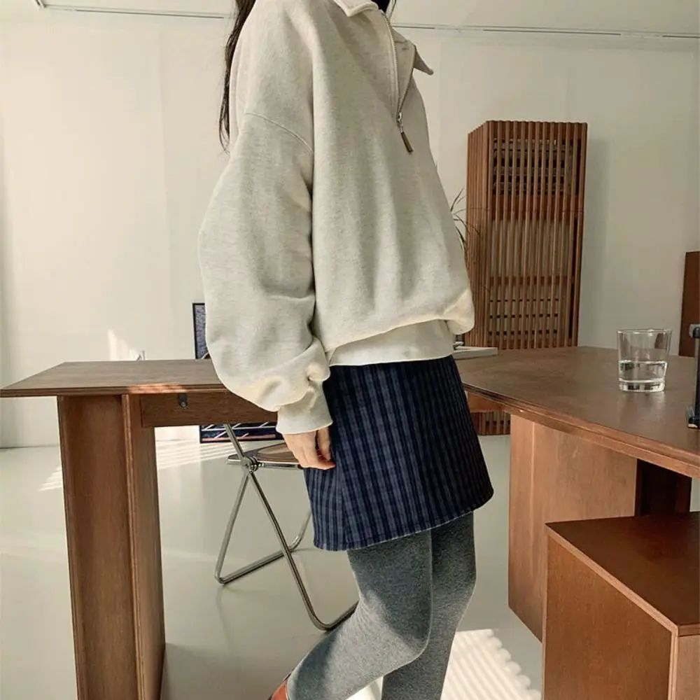 Prosta bluza damska z długim rękawem, półgolfem, zamkiem błyskawicznym, w stylu koreańskim, luźna odzież na jesień/zimę.