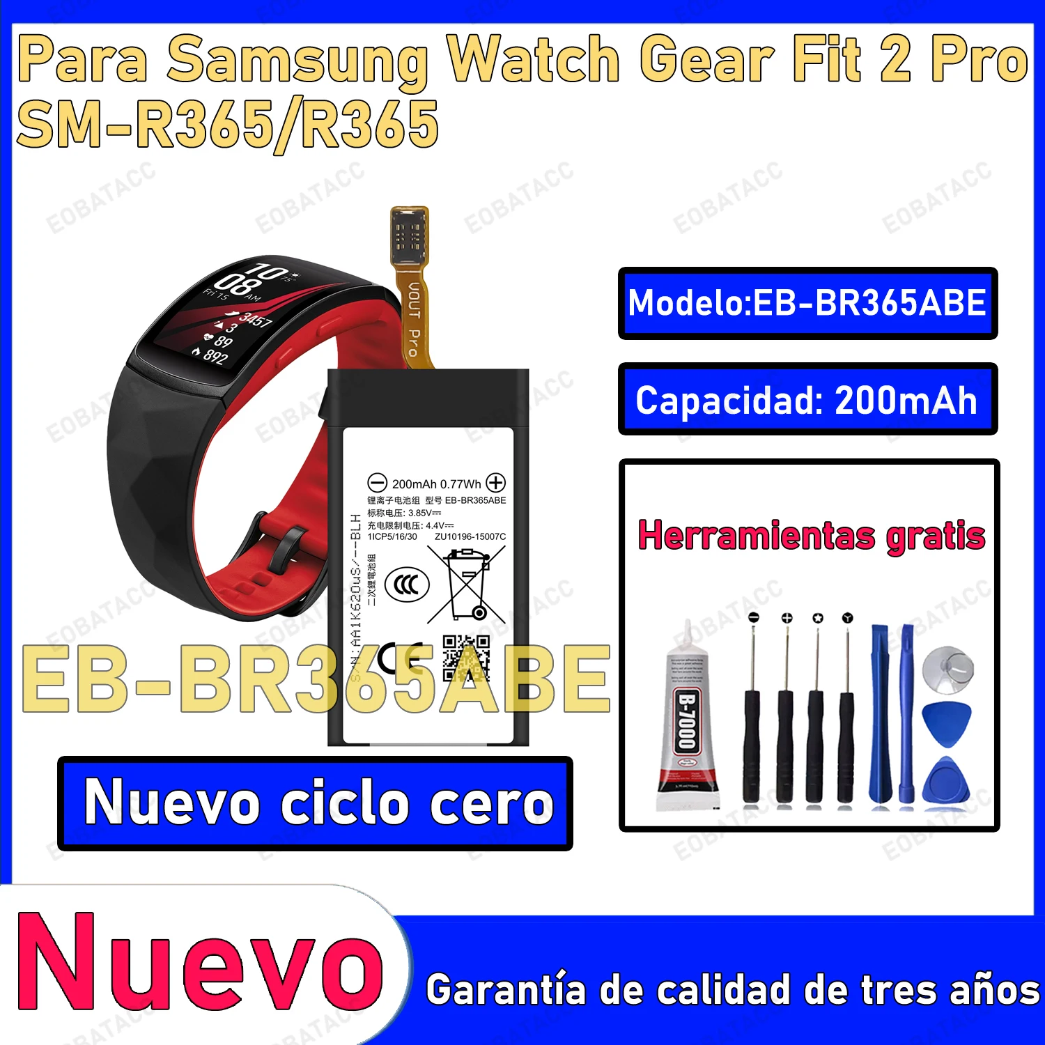 

100% New Zero Cycle EB-BR365ABE Battery For Samsung Watch Gear Fit 2 Pro/SM-R365 Smart Watch Bateria +Free Tools