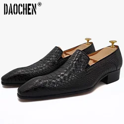 Luxury Men Casual Leather Shoes Snake Prints Black Brown Slip On Mens Dress Shoes Wedding Party Office Loafers Shoes Men