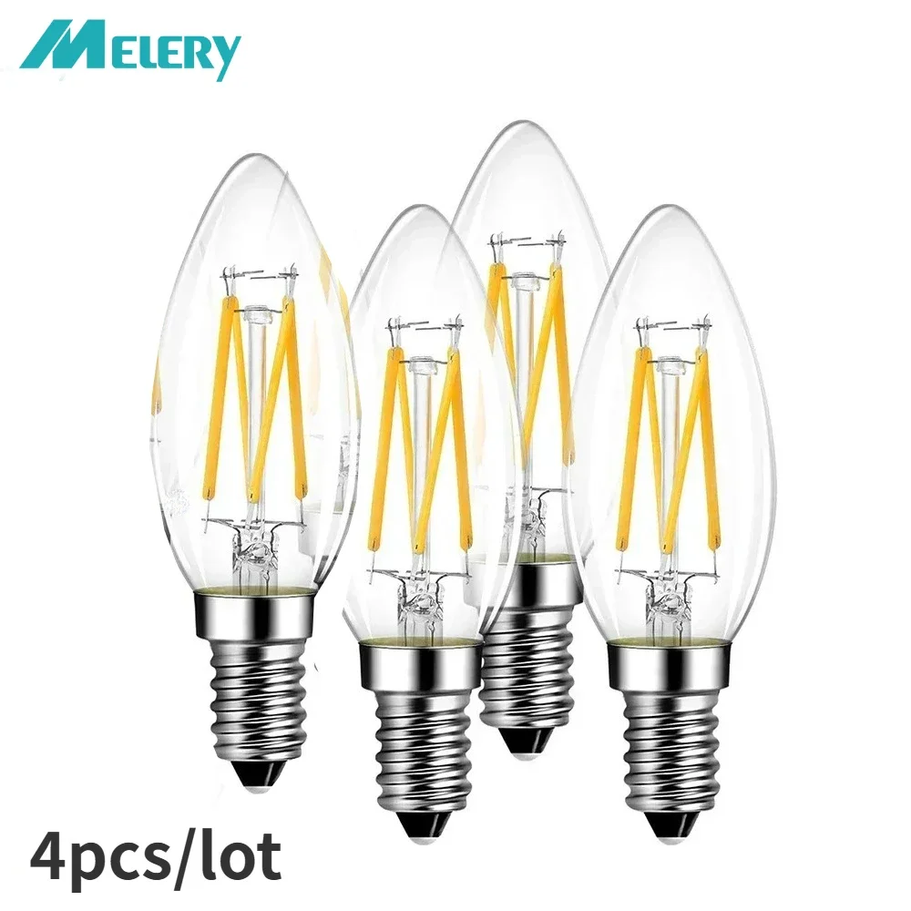 Melery E14 LED Candelabra Light Bulb 4W Lamp Filament 40W Replacement 2700K Warm/Cold White Matt 400lm Antique Candle Shape 6Pcs