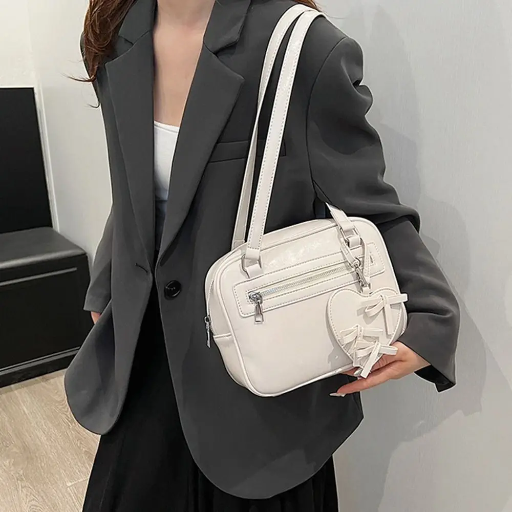 

Fashion PU Leather PU Bowling Bag Solid Color With Pendant Small Square Bag Large Capacity Korean Style Silver Handbag Travel