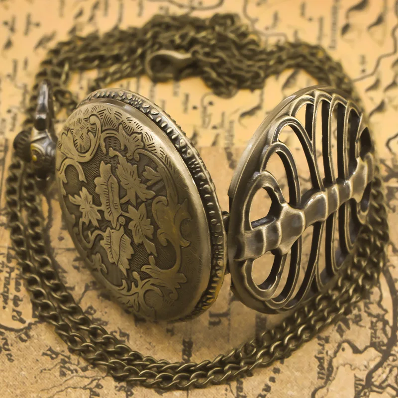 Pocket Watch,Antique Bronze Large Back Bone Pocket Watch,Nostalgic Palace Style Pocket Watch,Quartz Necklace Pocket Watch