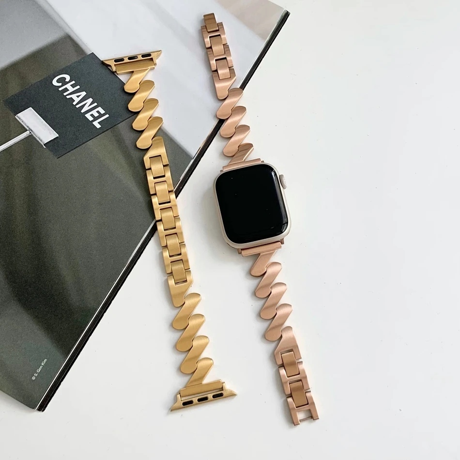Luxury Matte WavesสําหรับApple Watch Ultra 49 มม.IWatch Series 6 7 8 SE 4 5 38/40/41 มม.42/44/45 มม.โลหะสร้อยข้อมือเหล็ก