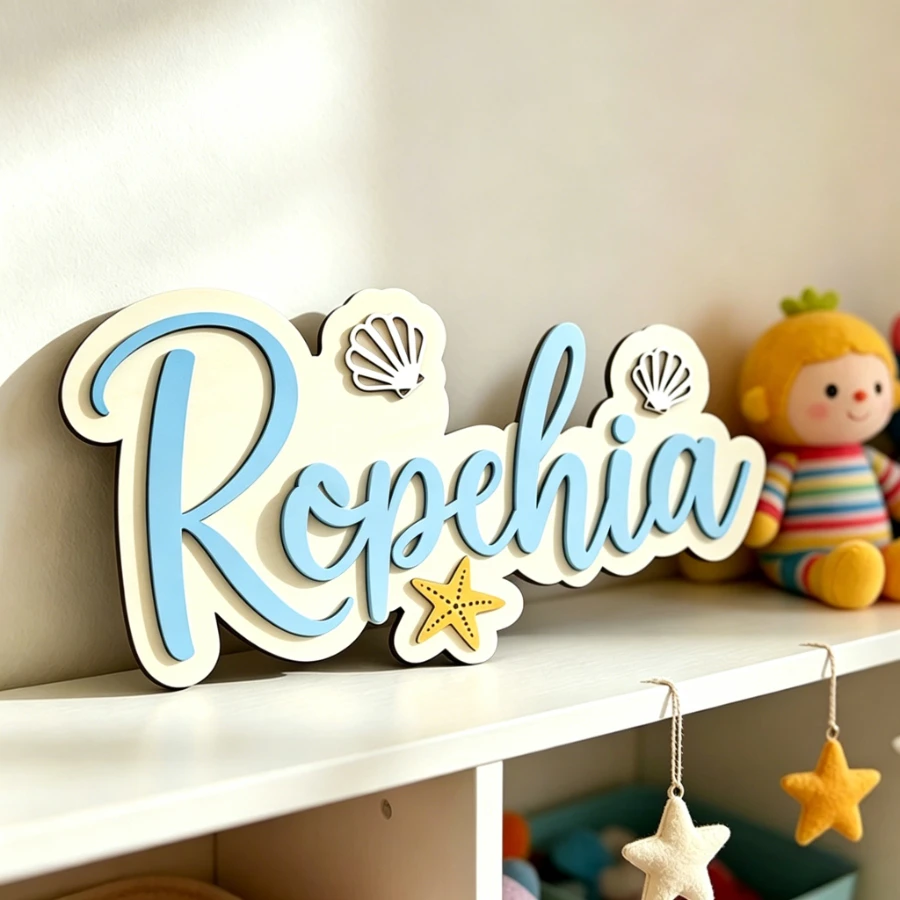 1pc Customized Ocean Themed Wooden Brand,Available in Multiple Colors,Suitable for Home Wall Decoration,Parties,and Birthday Gif