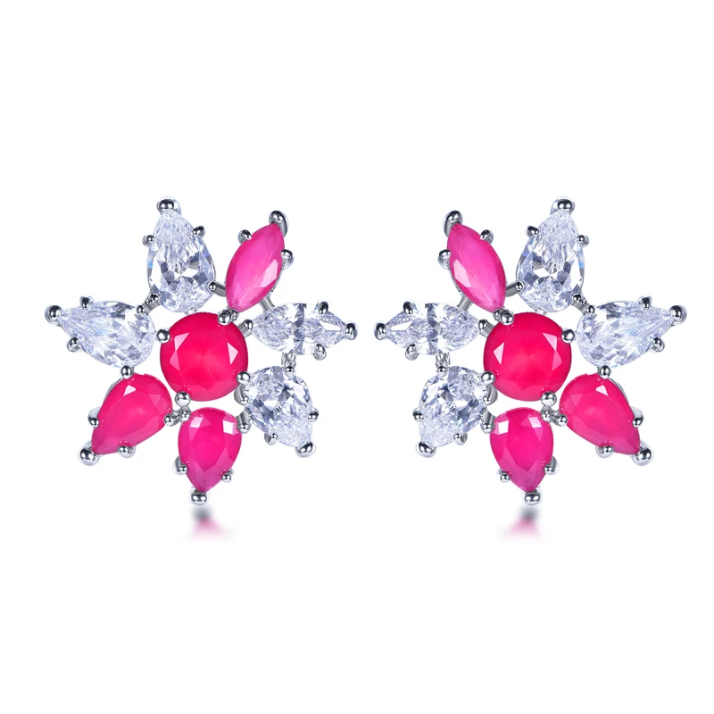 

Модные серьги-гвоздики с кубическим цирконием в форме цветка, красные серьги с драгоценными камнями для женщин, серьги-гвоздики, подарок на день рождения, ювелирные изделия для рождественской вечеринки