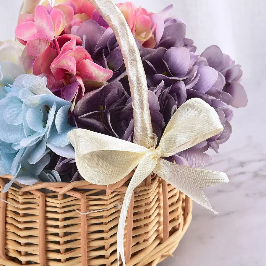 الخوص الروطان سلة للزهور الزفاف زهرة فتاة سلال الصفصاف سلة منسوجة يدويا مع مقابض وإدراج البلاستيك المنسوجة البيض Cand