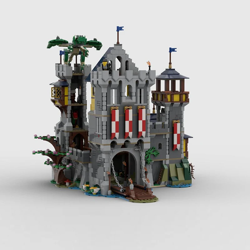 Medieval Castle Model MOC Building Bricks Dragon Rock Castle Modular Technology Gifts Holiday Assemble Children Toys Suit