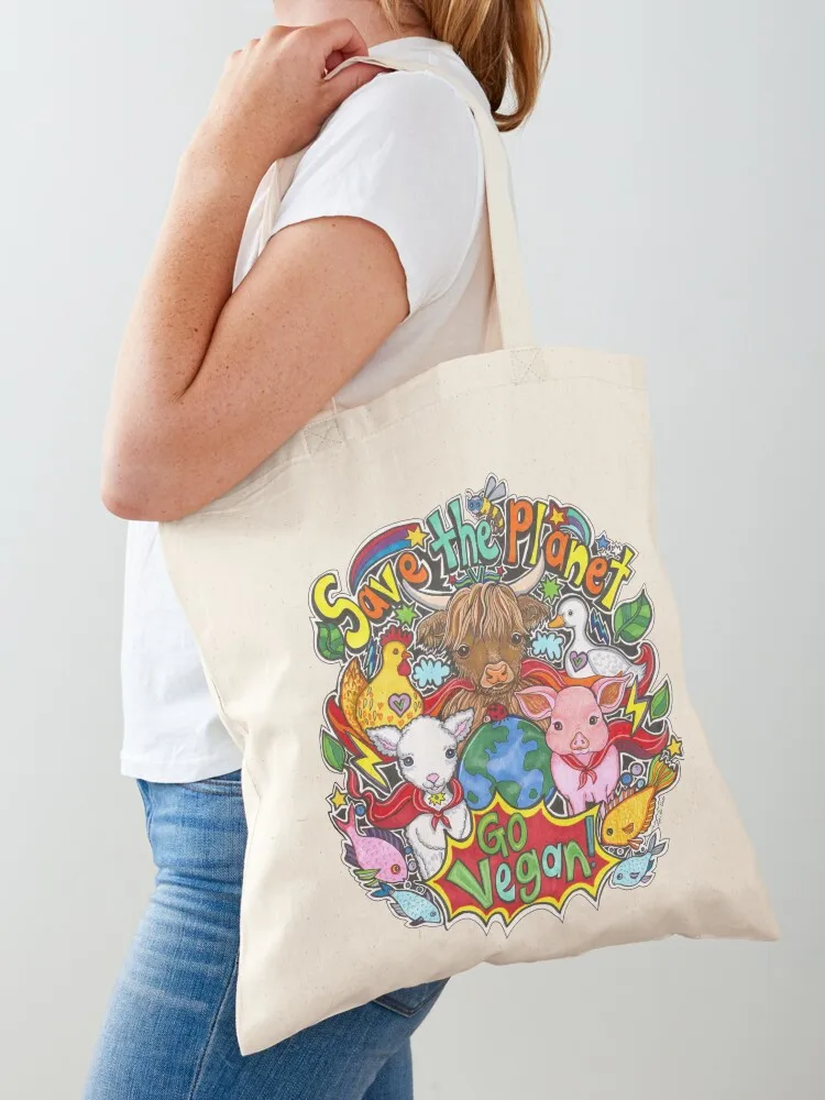 

Save the Planet - Go Vegan! Tote Bag Canvas stote bag shopper bag women canvas tote screen Large bags for women