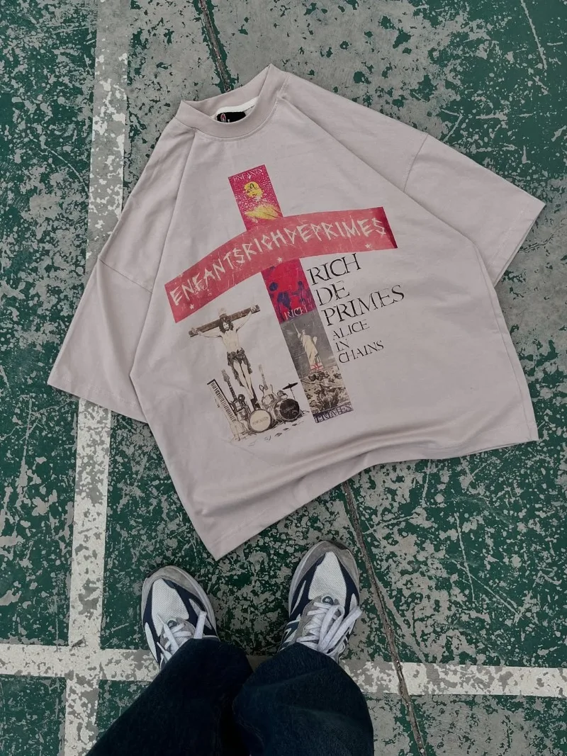 

Y2K 2025Summer HarajukuStyle Lettering Print Hip Hop Streetwear Cotton Couple Matching Short Sleeve T-Shirt Loose Fit Unisex Top