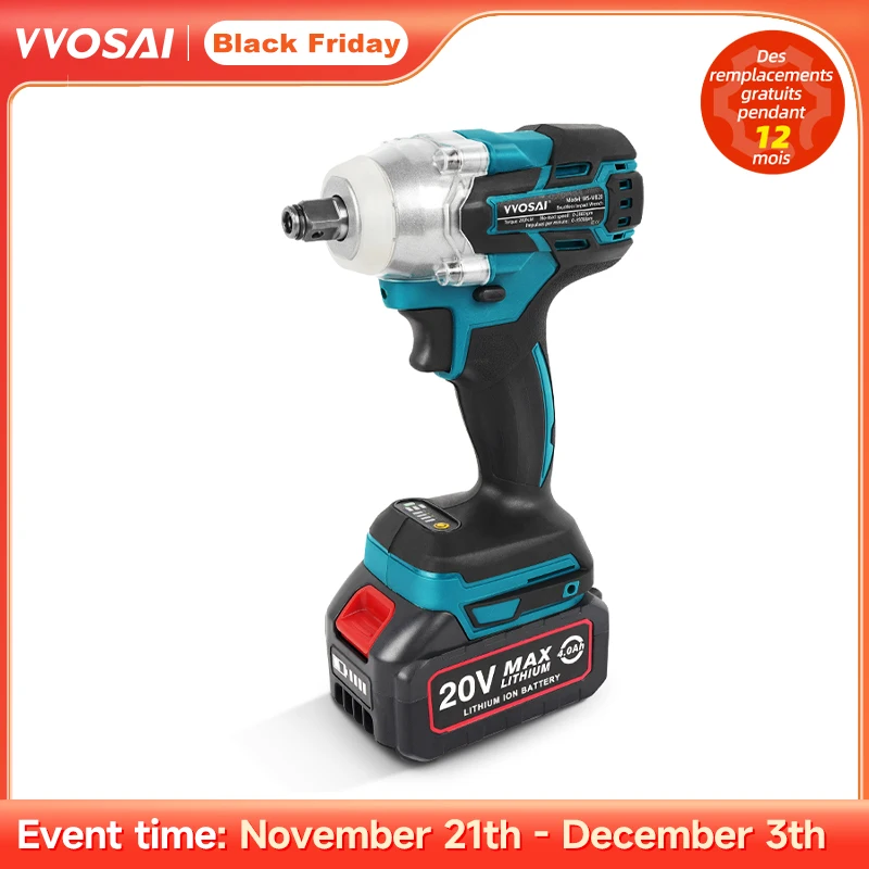 VVOSAI 20V Cordless Electric Impact Wrench Brushless Wrench Socket Li-ion Battery Hand Drill Installation Power Tools