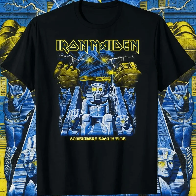 

Лето 2023, футболка Iron Maiden Somewhere in Time из 100% чистого хлопка с принтом, винтажная футболка с рок-группой Eddie Cyborg MOTO