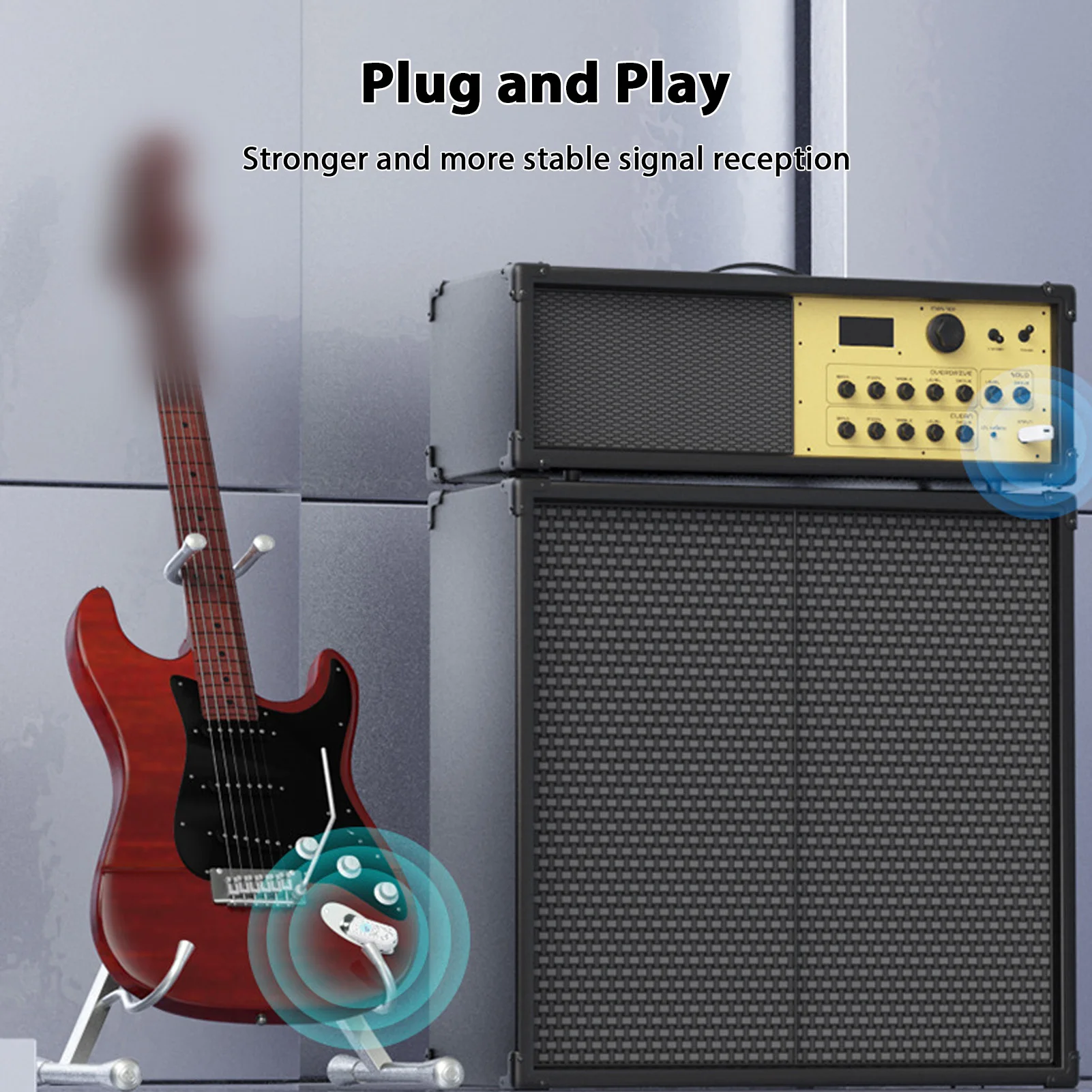 2.4G Wireless Guitar System Rechargeable Guitar Transmitter Receiver Set Plug and Play for Electric Guitar Bass Wind Instruments