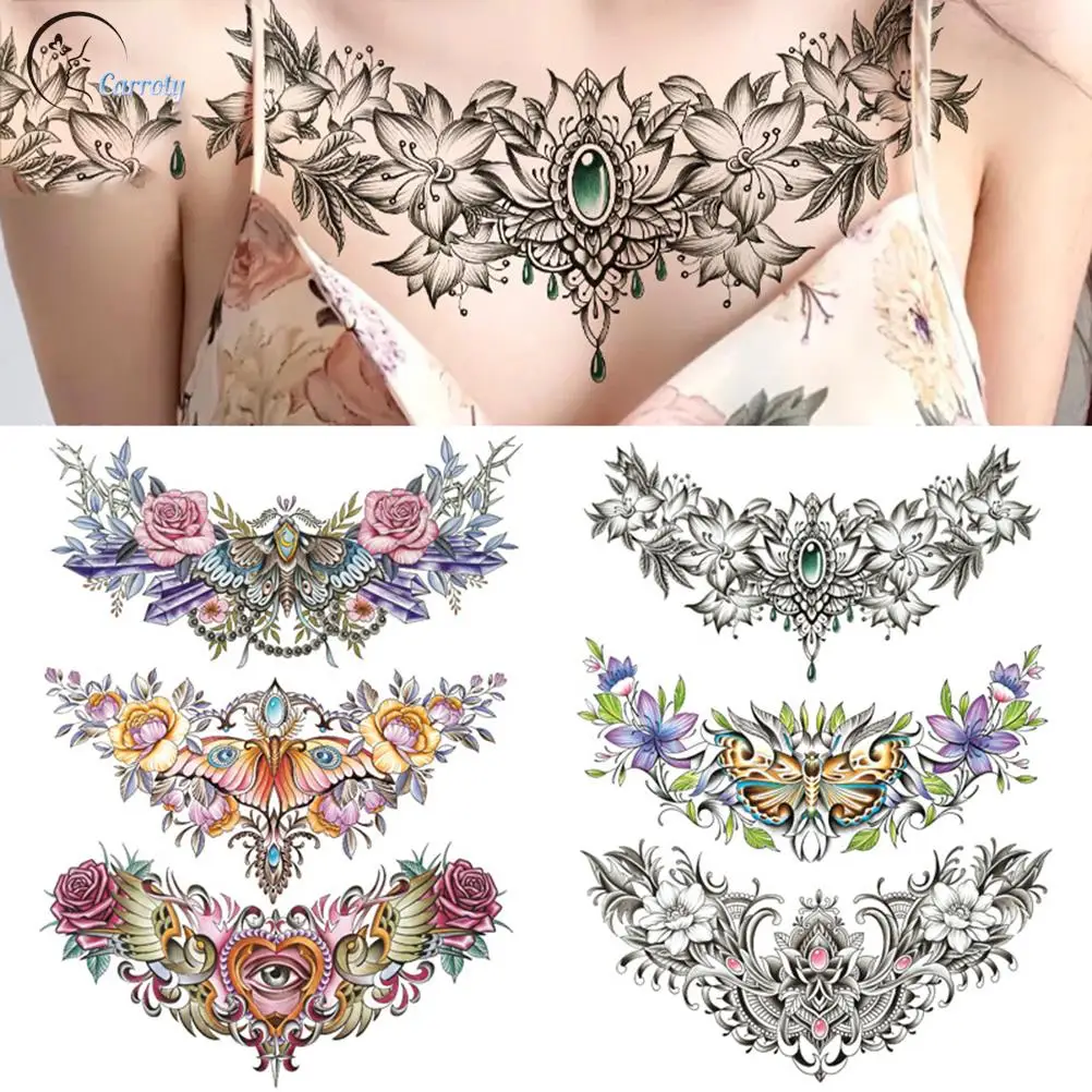 Large Chest Waist Shoulder Back Waterproof Temporary Tattoo Sticker Cross Feathers Wings Thorns Fake Tatoo Underboob Body Art