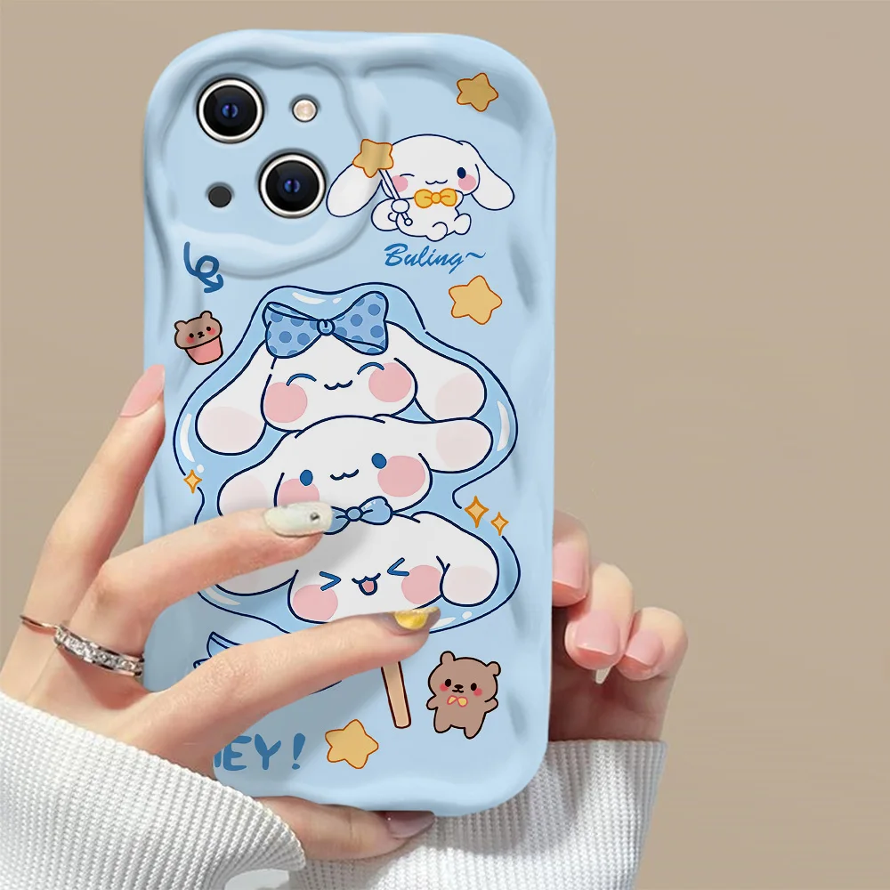 Cute Lollipop Hello Kitty Cinnamon Dog 3D Wave Case For iPhone 15 14 13 12 11 Pro Max Mini X XR XSMAX 8 7 6S Plus Silicone Cover