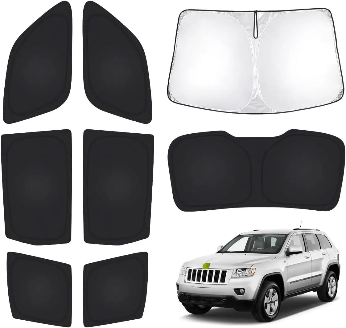 Custom Fit Windshield Sun Shade for Jeep Grand Cherokee 2011-2021, 8PCS UV Block, Privacy, Foldable