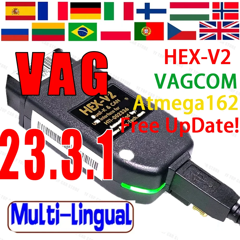 Outil de diagnostic de voiture V23.3 pour VAG HEX V2, interface USB, VIN illimités, revenu ATMEIncome 162, EAU OBD2, câble HEX V2, livraison