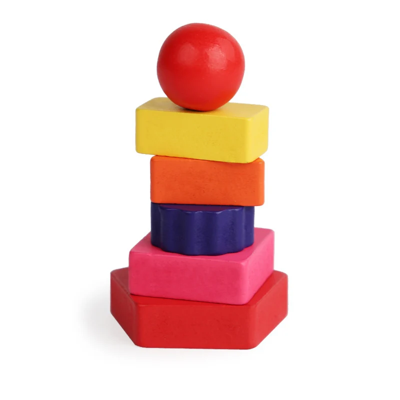 Wooden Rainbow Stacking Ring Tower Blocks Color Shape Matching Puzzles Jigsaw Board Toys Baby Montessori Teaching Aids Game