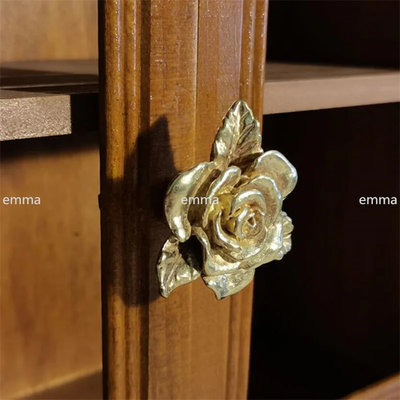 Solid Brass Furniture Handle Door Knobs Rose Flower Single Hole Handles for Cabinet Kitchen Cupboard Drawer Pulls