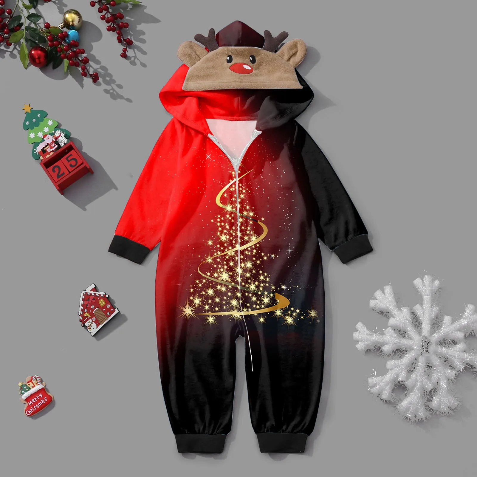 Weihnachten Familie Passende Outfits Elch Ohr Mit Kapuze Einteilige Overall Strampler Erwachsene Kinder Kleidung Set Pyjamas Weihnachten Look Pyjamas