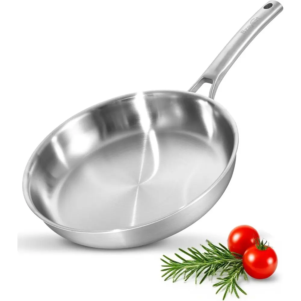 

12 Inch Tri-Ply Clad Stainless Steel Skillet, Induction Compatible Sauté Pan with Even Heat or Searing, Oven & Dishwasher Safe,