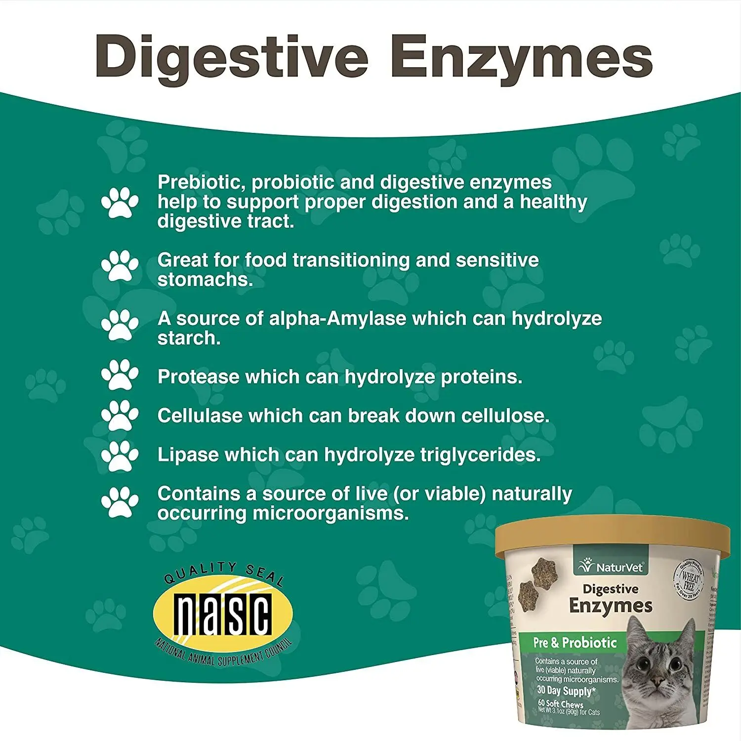 Digative Nutrition Enzymes for Pet, Health Supplement, Digestion Nutra, 60 Soft Chews