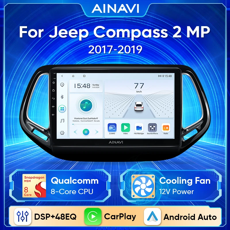 Ainavi Android 13 For Jeep Compass 2 MP 2017-2019 Car Radio GPS Navigation Wireless Carplay Android Auto Multimedia Video Player