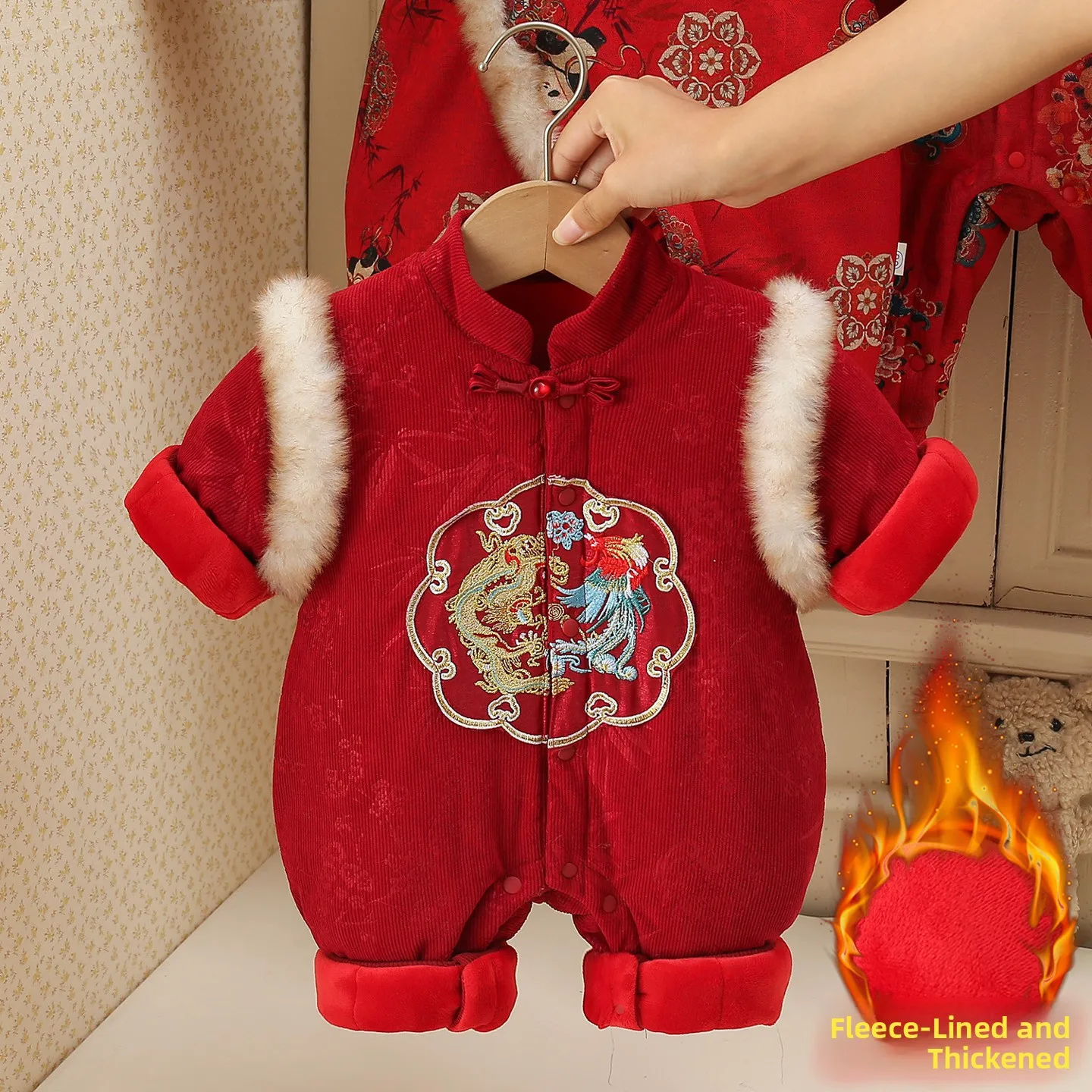 

Baby New Year Outfit Winter Clothes ex Rer Suit Outdoor Climbing Clothes Warm Polyester Fiber Long Sve T-irt