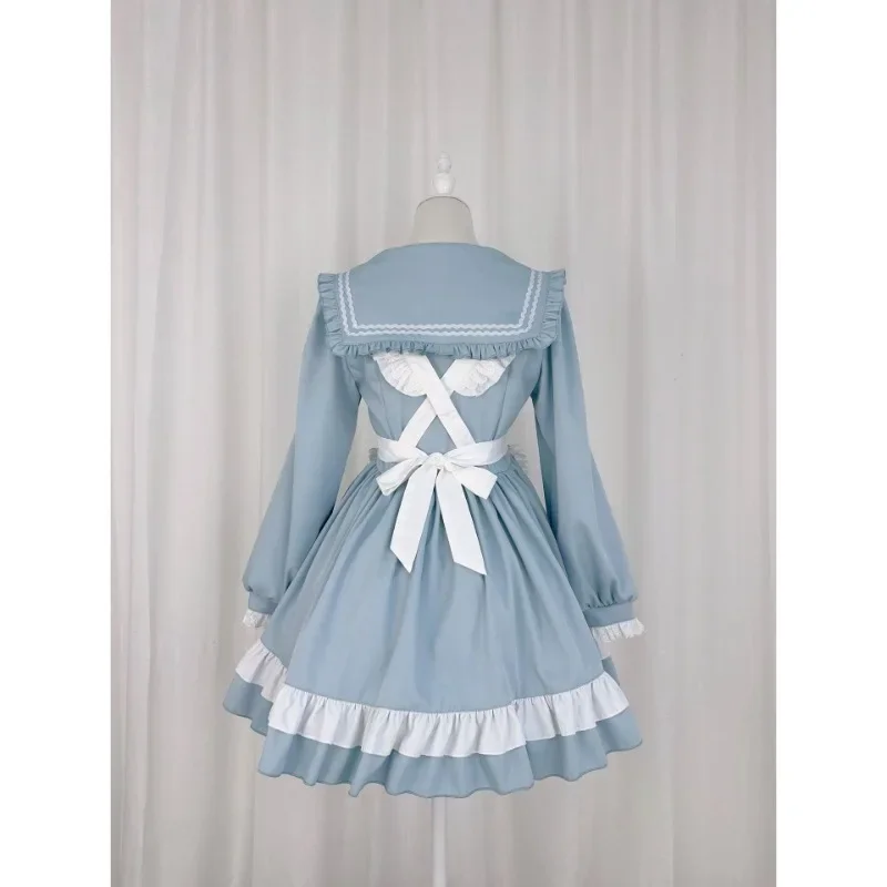 Marinha japonesa Colarinho Cosplay Traje, Doce e Bonito Saia Lolita, Maid Avental, Roupa de Manga Longa, Roupas