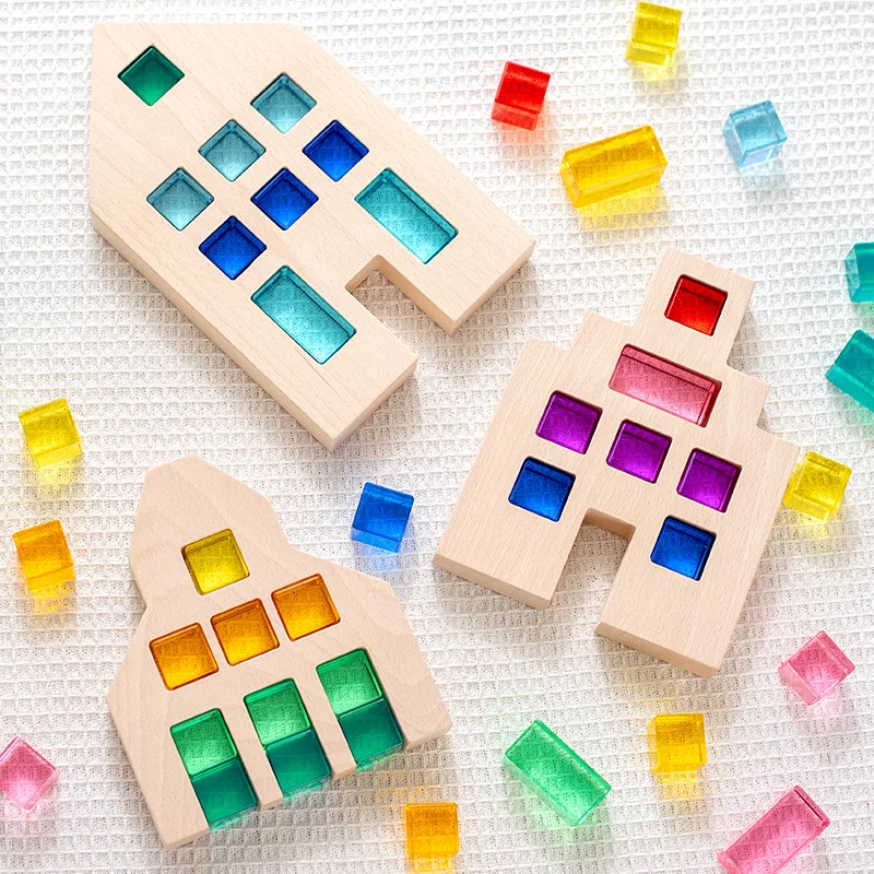 

Acrylic high permeable cube gemstone building block beech house children early education sensory rainbow square kindergarten toy