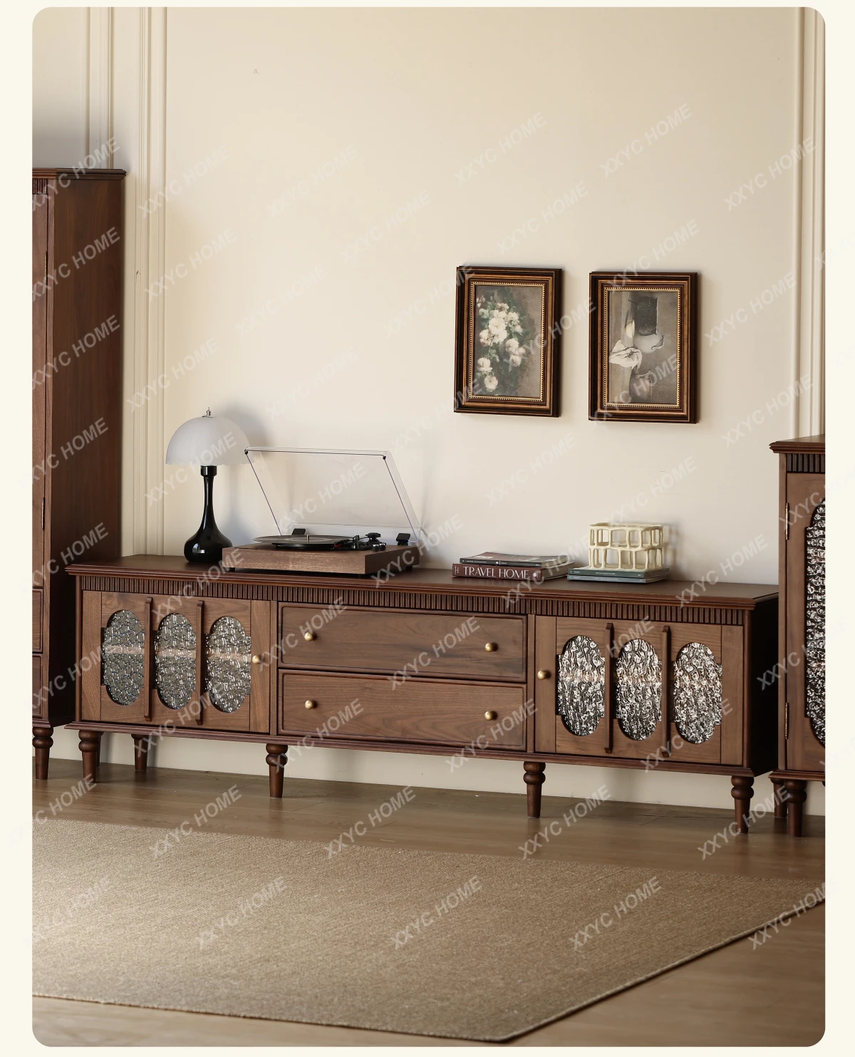 

XZ North black walnut TV cabinet, living room storage, solid wood home TV cabinet floor