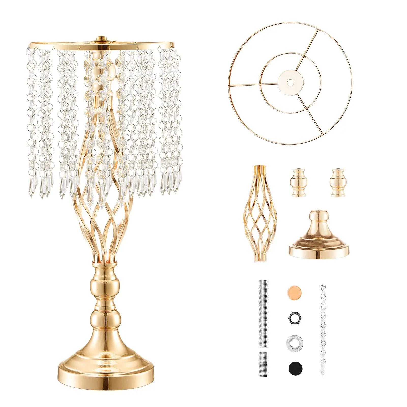 12PCS 49cm/19.3' Tall Crystal Wedding Flower Stand, Metal Wedding Centerpiece Vase, Gold Flower Holders Floral Display Rack for Tables Wedding Dinner Party, Ceremony Birthday Event Decor