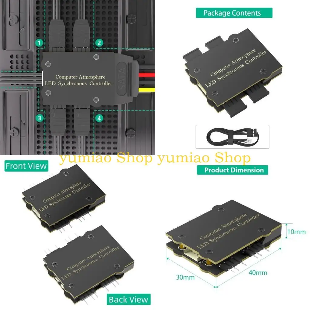 

587B Настраиваемый концентратор освещения ARGB для ПК, 4 порта, 5 В, 3 контакта, вентилятор ARGB, светодиодный контроллер, 4