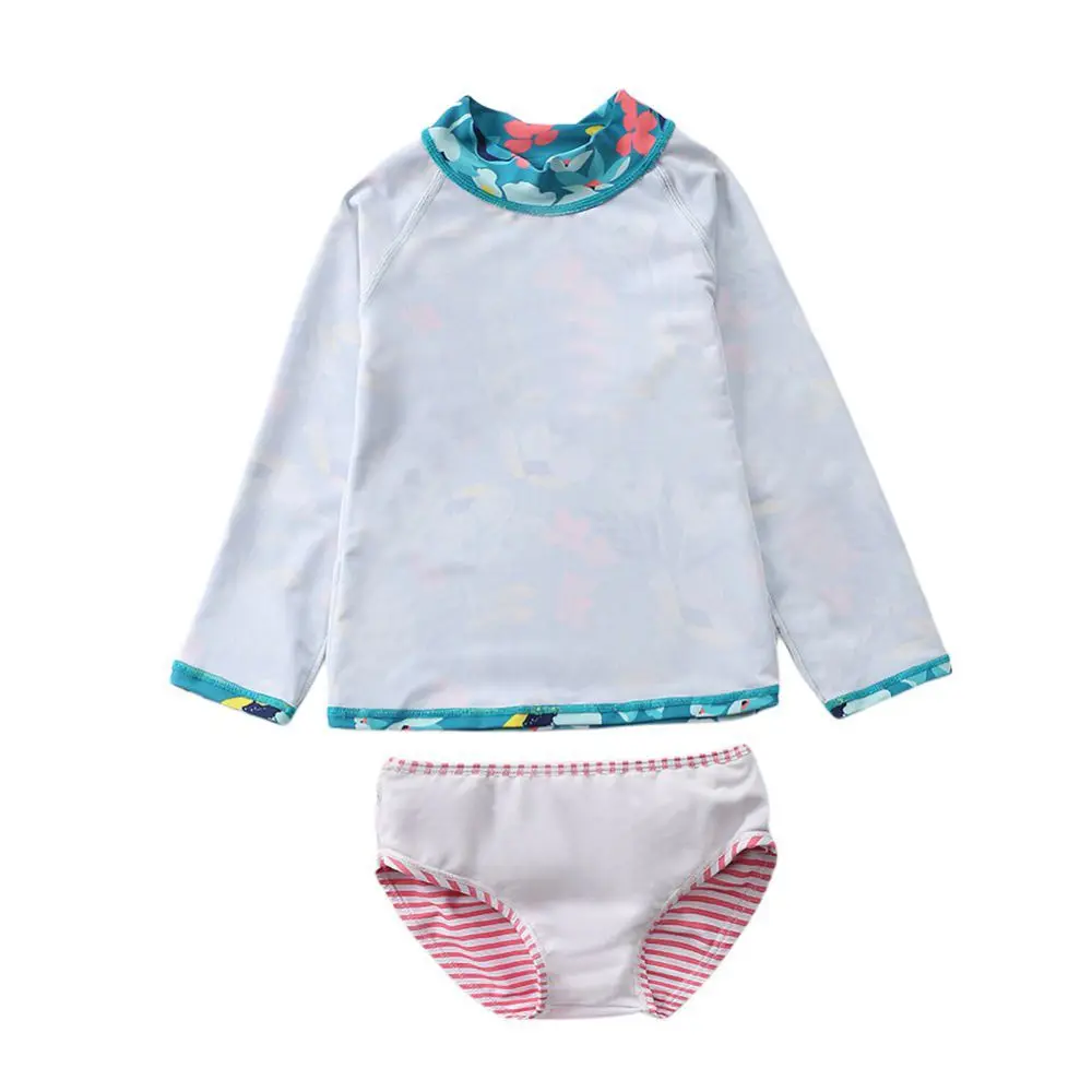 Children\'s Swimwear Baby Girls Two Pieces Swimsuit Set Long Sleeve Floral Bathing Suits Lovely Sun Protection Swimwear