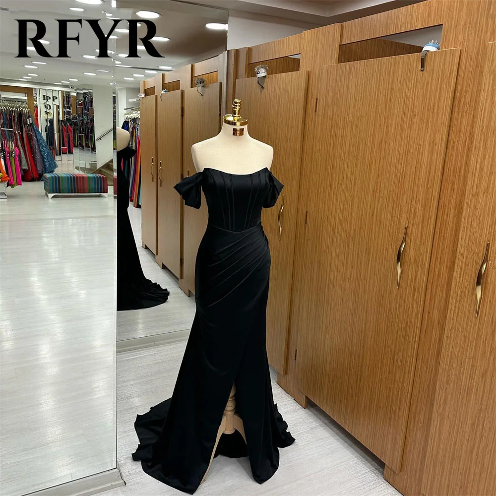 

RFYR Amazing Black Evening Dress Sexy Off The Shoulder Mermaid Prom Dress Slim Fit Formal Dresses Slit Pleated Vestidos De Noche