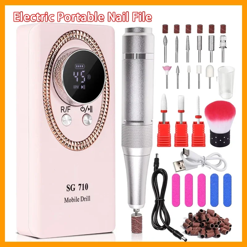 

45000 об/мин, дрель для ногтей, перезаряжаемый маникюрный резак с ЖК-дисплеем, портативная электрическая пилочка для ногтей, дрели для ногтей для акрила