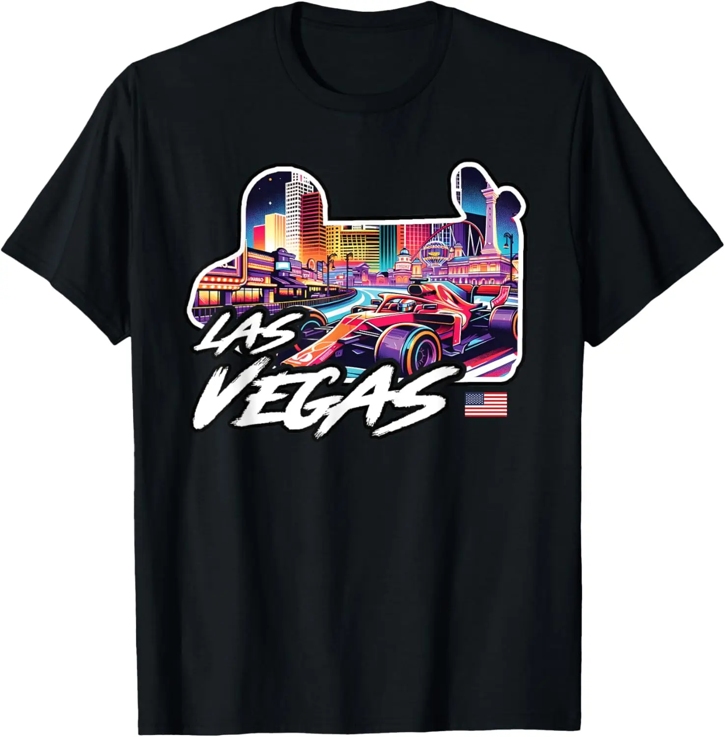تي شيرت Formula Racing Las Vegas Open Wheel Car Circuit USA Flag #1
