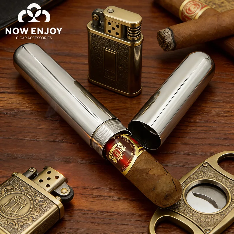 

Simple and portable stainless steel cigar holder Single-pack portable Cuban cigar case Cigar box