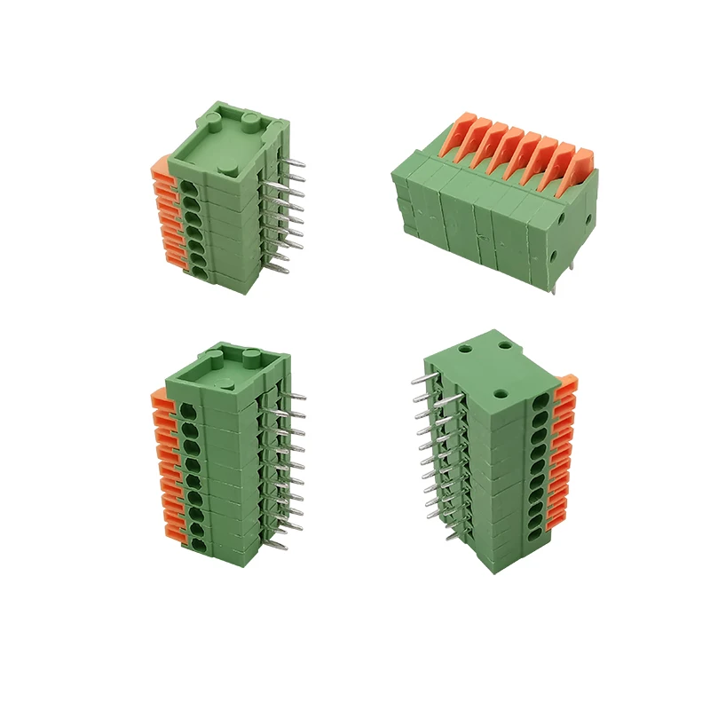 KF141R Pitch 2.54mm PCB Mount Spring Screwsless Right Angle Terminal Blocks Connector 2/3/4/5/6/7/8/9/10Pin 150V 2A for 26-20AWG