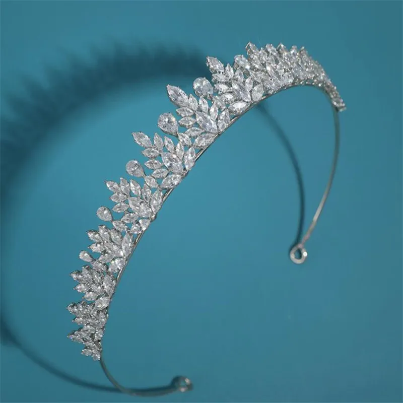 Luxury Bride Tiaras Crowns Wedding Headdress Cubic Zirconia Princess Bridal Tiaras Headband Prom Birthday Party Crowns For Girl