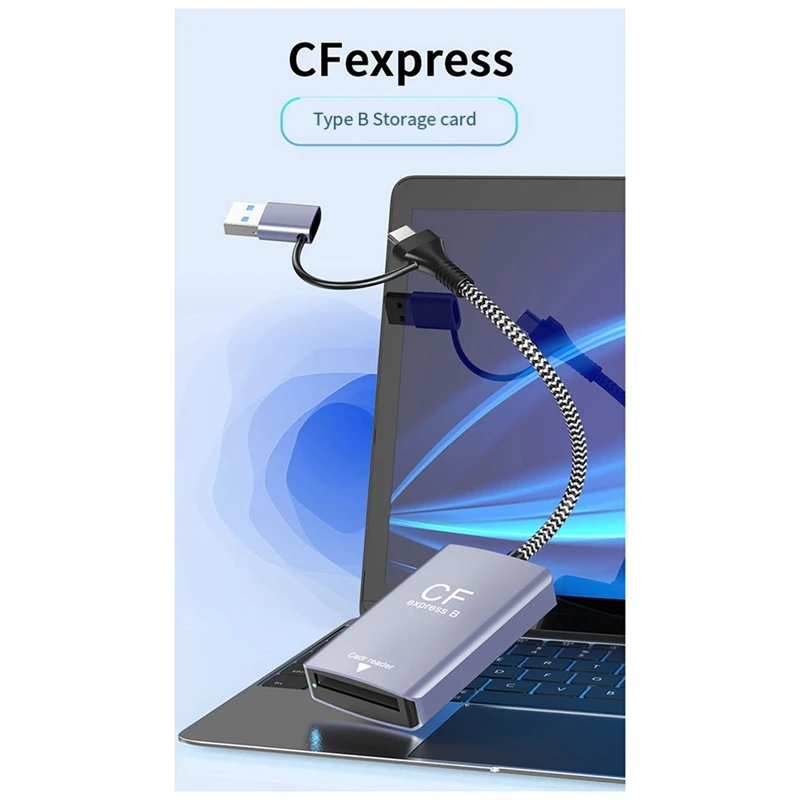 2 In 1 CF Express Type B Card Reader CF Express Card Reader Type B Adapter USB 3.2 10Gbps Portable CF Express Reader