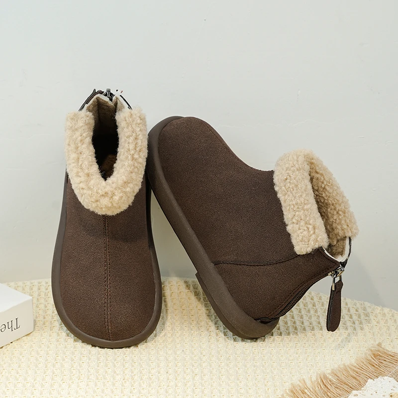 Kids Faux Shearling Boots for Girls 2025 New Winter Kids Warm-lined Ankle Boots Non-slip Simple Versatile Kid School Daily Wear