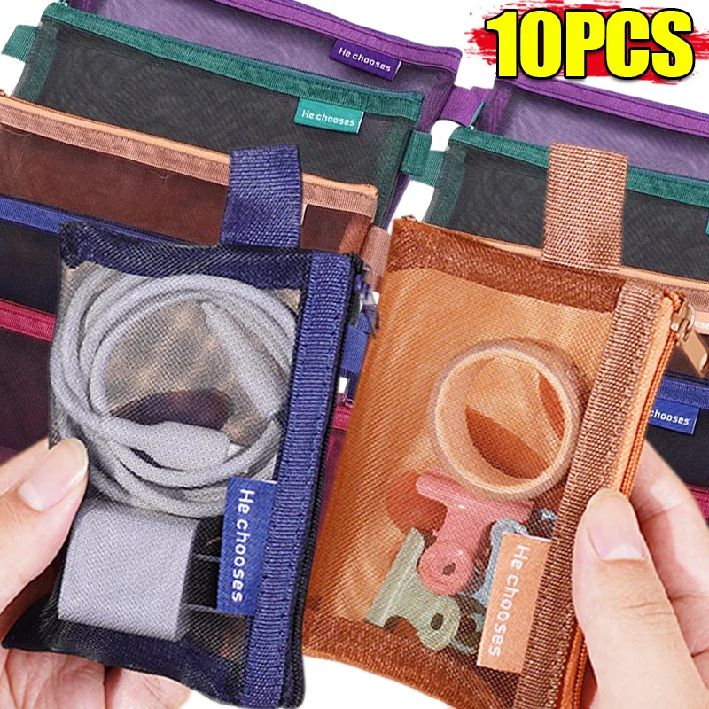 Portable Transparent Mesh Bag Coin Purse Earphone Data Cable Storage Zipper Bags Travel Organizer ID Credit Card Holder Pouch