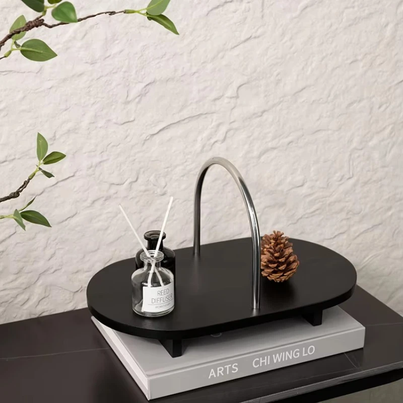 

Modern stainless steel solid wood creative home decoration desktop hotel party supplies handheld decorative tray