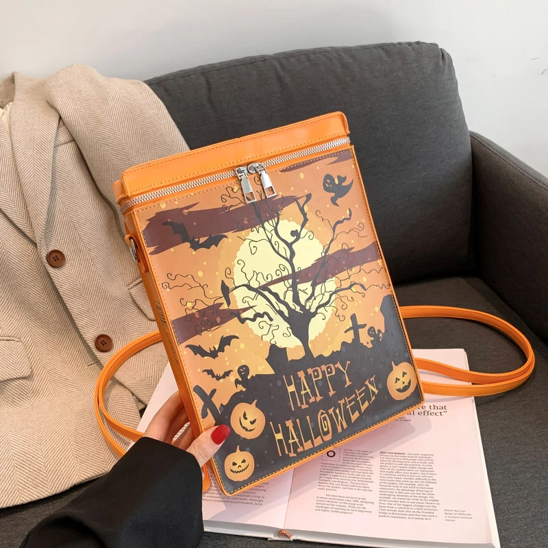 Popular Dark Girl Motorcycle Punk Style Backpack Halloween Pumpkin Cross Fashion Trend Women's One Shoulder Crossbody Bag