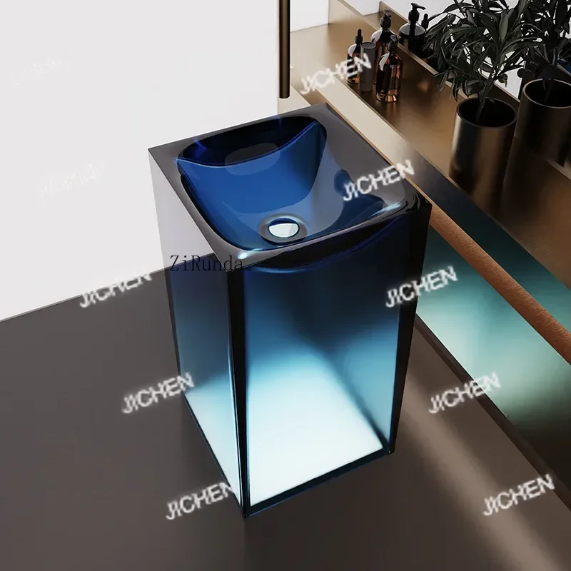 

JC Floor-to-ceiling Crystal Wash Basin Light Luxury Square Vertical Transparent Column Basin Resin Material